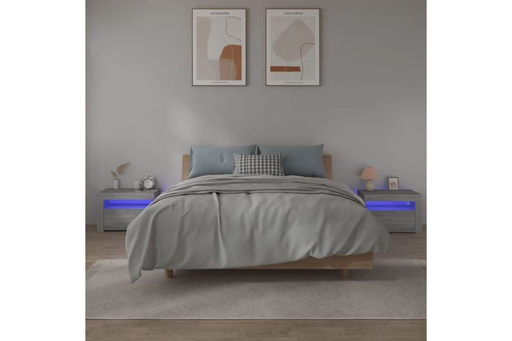 beBasic Yöpöydät 2 kpl LED-valoilla harmaa Sonoma 60x35x40 cm - Harmaa - Yöpöytä