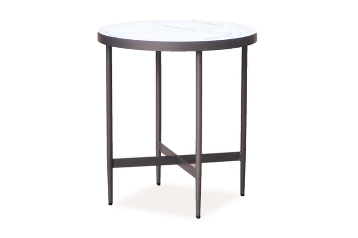 Sivupöytä Albatera 50 cm Pyöreä - Valkoinen/Harmaa - Tarjotinpöytä & pikkupöytä - Marmoripöydät - Lamppupöytä