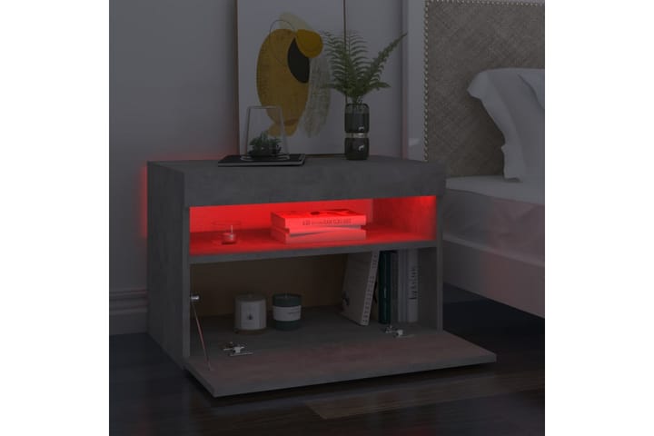 Yöpöytä LED-valoilla 2 kpl betoninharmaa 60x35x40 cm - Yöpöytä
