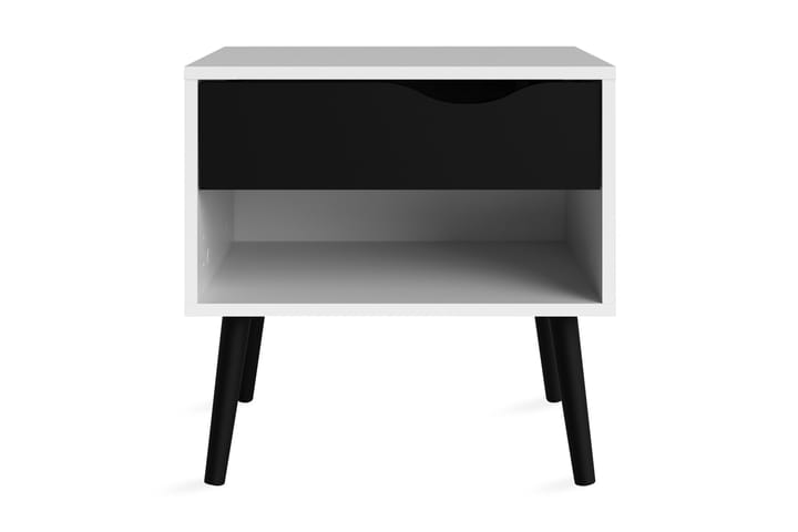Yöpöytä Vasiliki 50 cm Säilytyksellä Laatikko+Hylly - Valkoinen/Musta - Yöpöytä