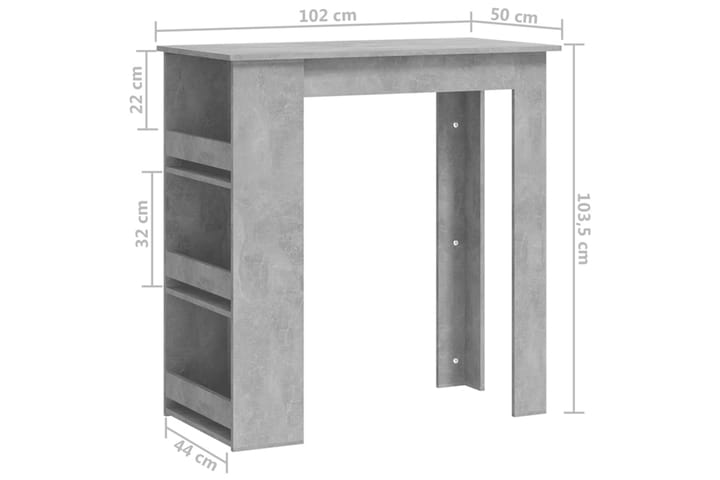 Baaripöytä säilytystelineellä betoninharmaa 102x50x103,5 cm - Harmaa - Baaripöytä