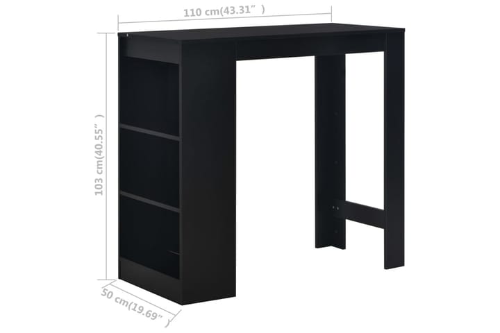 Baaripöytä hyllyllä musta 110x50x103 cm - Musta - Baaripöytä