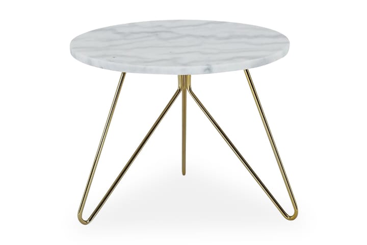 Sivupöytä Sisko 45 cm Pyöreä Marmori - Valkoinen/Messinki - Tarjotinpöytä & pikkupöytä - Marmoripöydät - Lamppupöytä