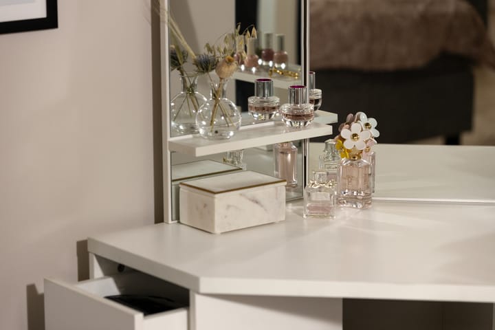 Meikkipöytä Lycke 114 cm - Valkoinen - Meikkipöytä peilillä - Meikki- & kampauspöydät