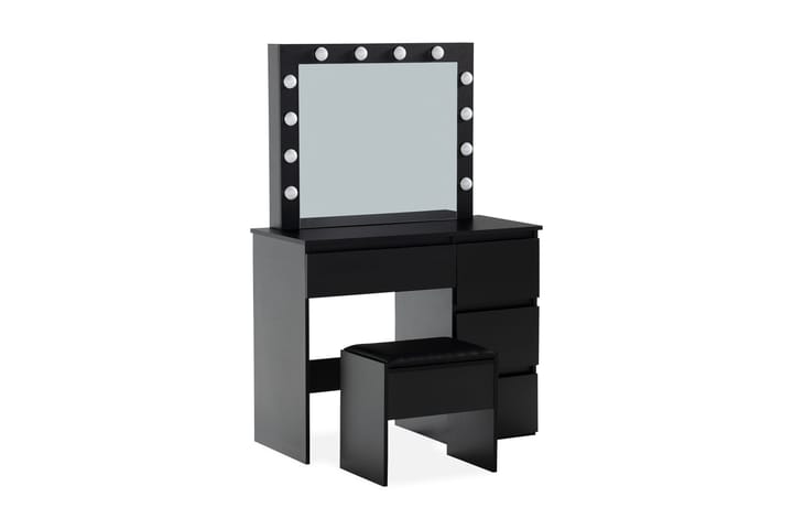 Meikkipöytä Lycke 140 cm LED-valaistus - Musta - Meikkipöytä valolla - Meikkipöytä peilillä - Meikki- & kampauspöydät
