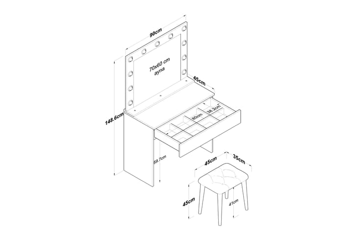 Meikkipöytä Rambiri 90 cm - Lasi - Meikki- & kampauspöydät