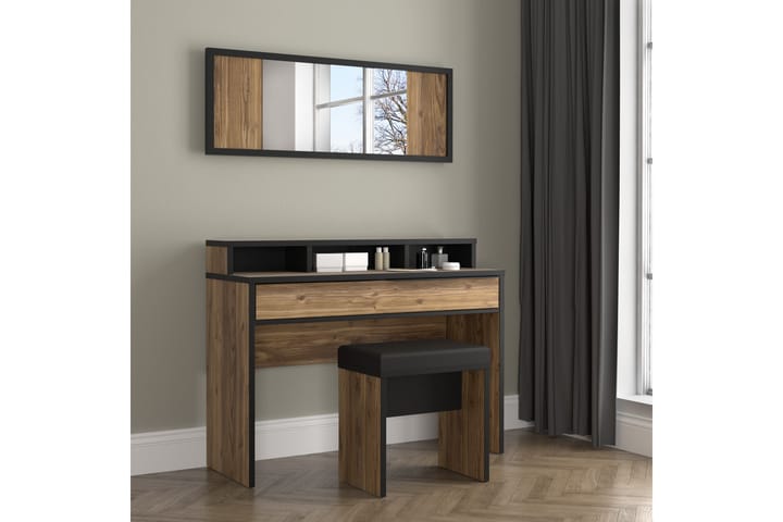 Sminkbord Yundola 110 cm - Ruskea/Musta - Meikkipöytä peilillä - Meikki- & kampauspöydät