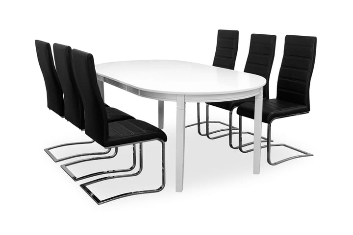 Ruokailuryhmä Lowisa 6 Jack tuolia - Valkoinen/Musta PU/Kromi - Ruokailuryhmä