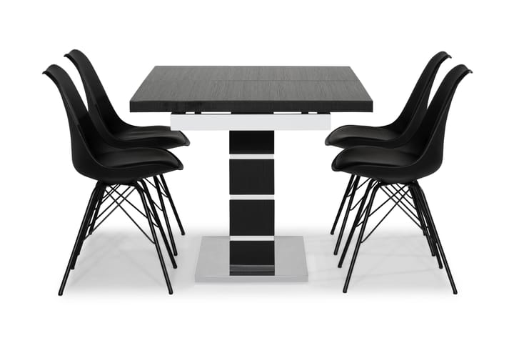 Ruokailuryhmä Mueller 4 Scale tuolia - Musta/Valkoinen/Musta PU - Ruokailuryhmä