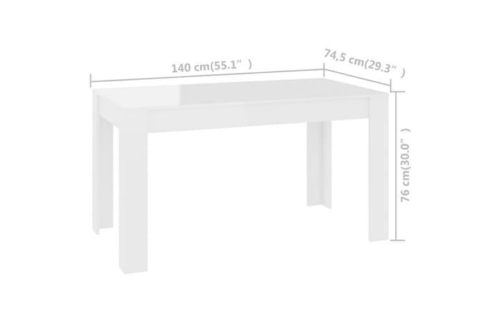Ruokapöytä korkeakiilto valkoinen 140x74,5x76 cm lastulevy - Ruokapöydät & keittiön pöydät