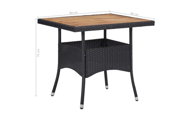 Ulkoruokapöytä musta polyrottinki ja täysi akaasiapuu - Musta - Ruokapöydät & keittiön pöydät