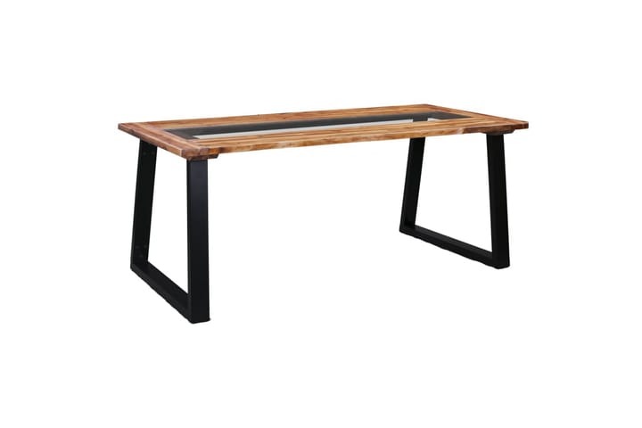 Ruokapöytä 180x90x75 cm täysi akaasiapuu ja lasi - Ruskea - Ruokapöydät & keittiön pöydät
