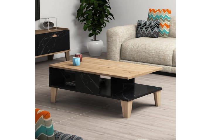 Sohvapöytä 90 cm - Luonnonväri/Musta - Marmoripöydät - Sohvapöytä