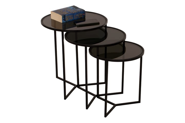 Sarjapöytä 43 cm Pyöreä 3 pöytää Lasi/Musta/Rauta - AG Home & Light - Sarjapöytä - Sohvapöytä