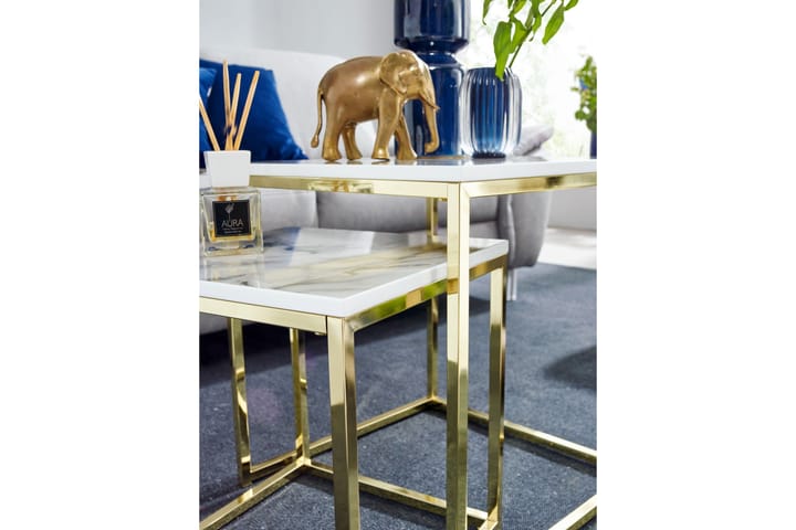 Sarjapöytä Clanton 45 cm - Valkoinen/Harmaa/Kulta - Sarjapöytä - Marmoripöydät - Sohvapöytä