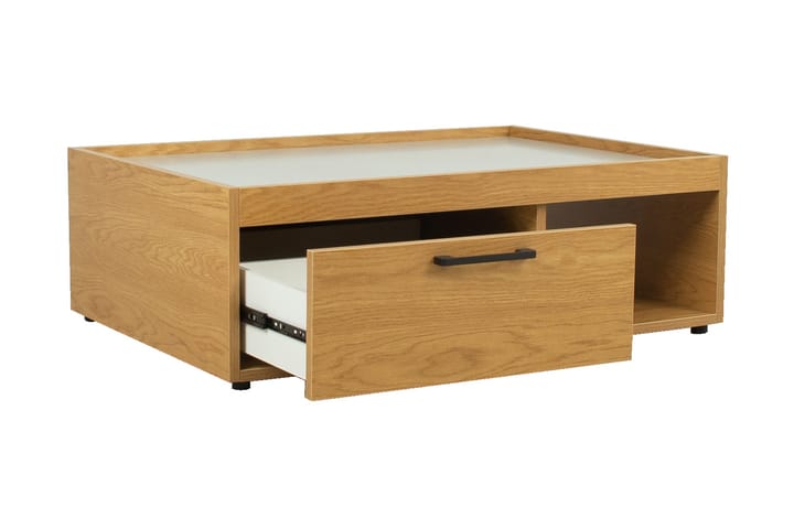 Sohvapöytä Blockie 98 cm Säilytyksellä laatikot+hyllyt - Tammenväri/Harmaa - Sohvapöytä