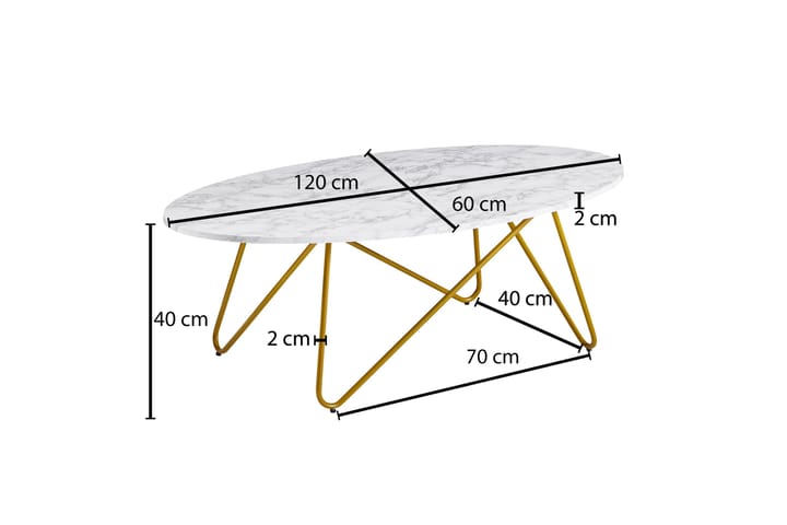Sohvapöytä Clanton 120 cm Soikea - Valkoinen/Kulta - Marmoripöydät - Sohvapöytä