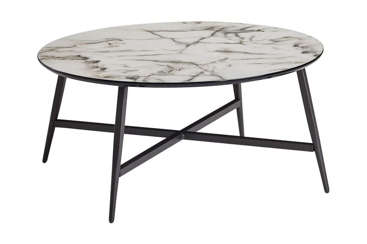 Sohvapöytä Clanton 80 cm Pyöreä Marmorikuvio - Valkoinen/Musta - Marmoripöydät - Sohvapöytä