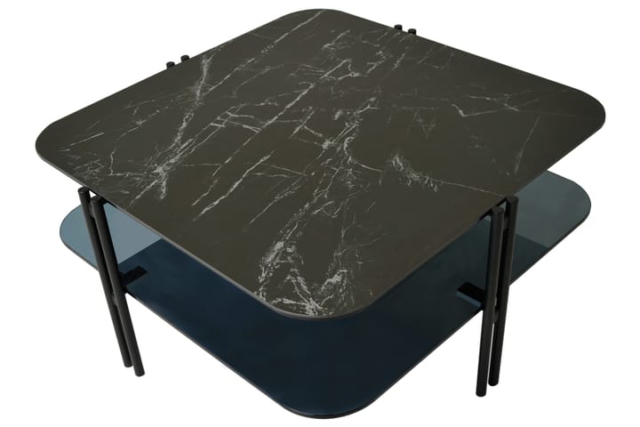 Sohvapöytä Ireka 80 cm Säilytyksellä Hylly - Keramik/Lasi/Musta - Marmoripöydät - Sohvapöytä