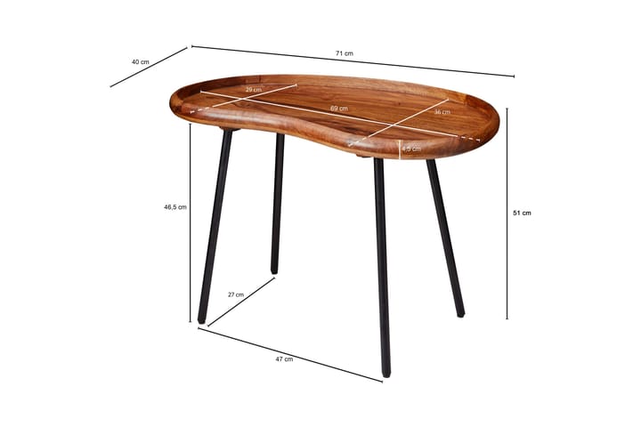 Sohvapöytä Kagley 79 cm Munuaisenmuotoinen - Massiivi Puu/Musta - Sohvapöytä
