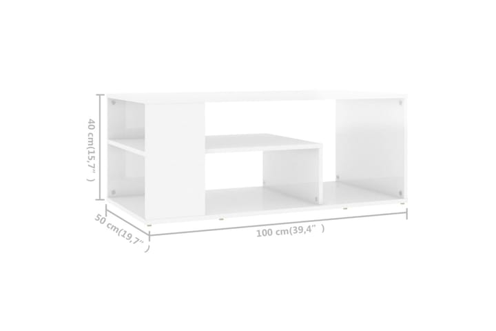 Sohvapöytä korkeakiilto valkoinen 100x50x40 cm lastulevy - Sohvapöytä