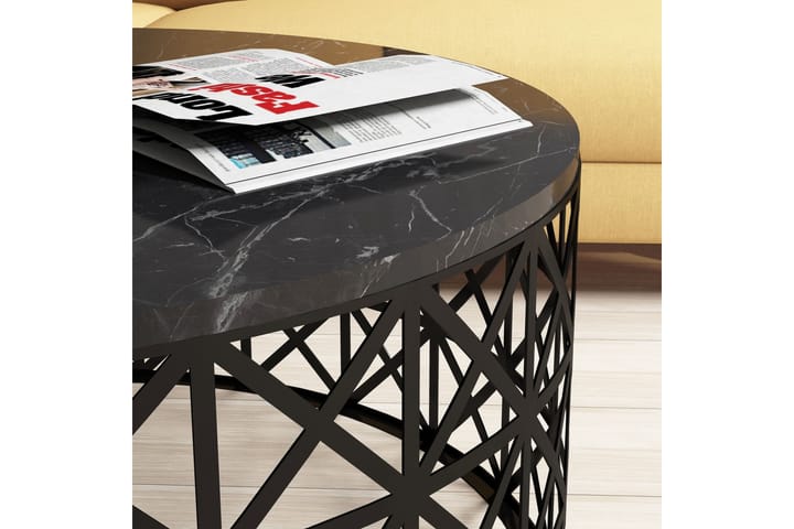 Sohvapöytä Sipila 90 cm Pyöreä Marmorikuvio - Musta - Marmoripöydät - Sohvapöytä