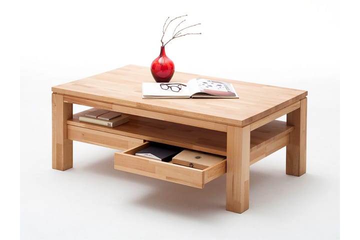 Sohvapöytä Tinga 115 cm Säilytyksellä Hyllyt+laatikot - Tammenväri - Sohvapöytä säilytystilalla - Sohvapöytä
