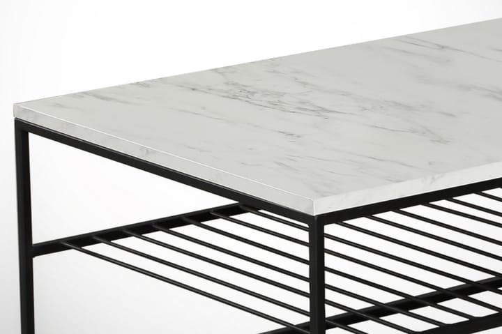 Sohvapöytä Ubbeboda 95 cm Ritilähyllyllä - Valkoinen/Musta Marmorikuvio - Marmoripöydät - Sohvapöytä