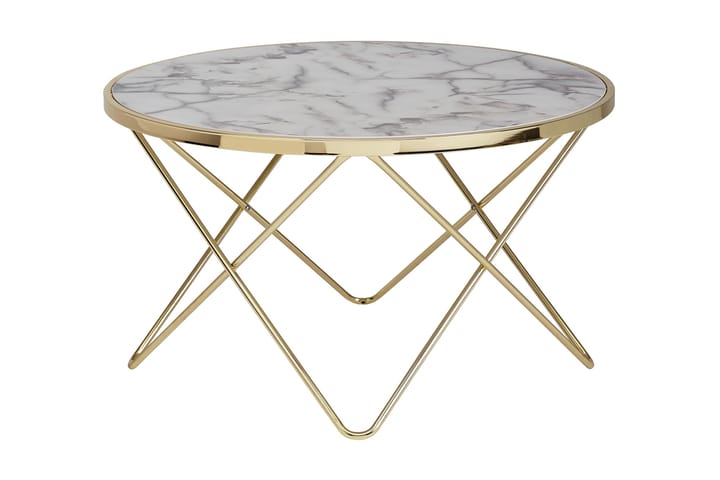Sohvapöytä Vansyckel 85 cm Pyöreä Marmörkuvio - Valkoinen/Kulta - Marmoripöydät - Sohvapöytä