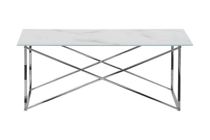 Sohvapöytä Stromback 100 cm Marmorikuvio - Valkoinen/Hopea - Marmoripöydät - Sohvapöytä