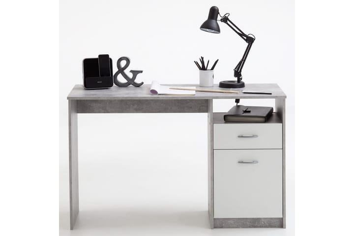 FMD Työpöytä vetolaatikolla 123x50x76,5cm betoni & valkoinen - Harmaa - Tietokonepöytä
 - Kirjoituspöytä