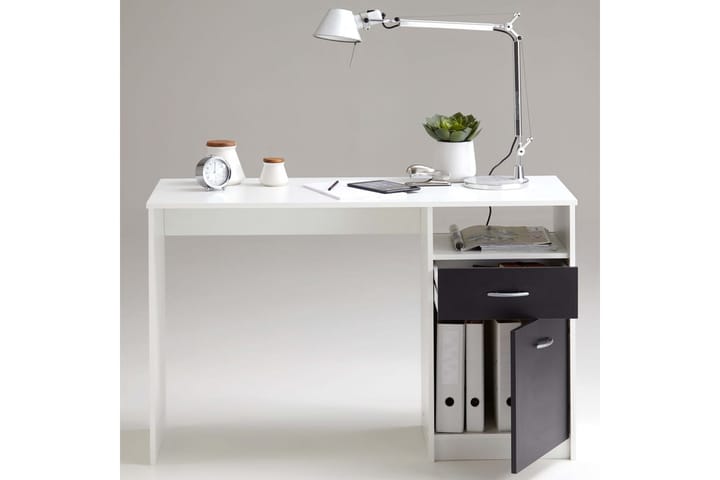 FMD Työpöytä vetolaatikolla 123x50x76,5cm valkoinen ja musta - Valkoinen - Tietokonepöytä
 - Kirjoituspöytä
