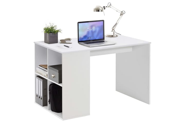 FMD Pöytä sivuhyllyillä 117x72,9x73,5 cm valkoinen - Valkoinen - Tietokonepöytä
 - Kirjoituspöytä