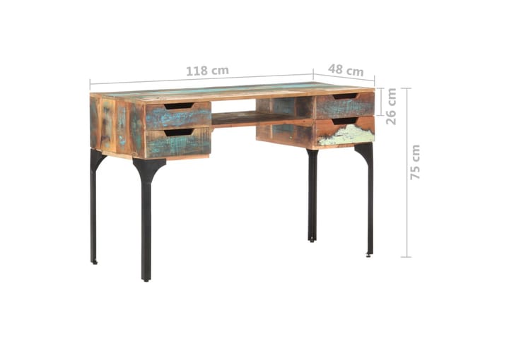 Työpöytä 118x48x75 cm täysi kierrätetty puu - Monivärinen - Tietokonepöytä
 - Kirjoituspöytä