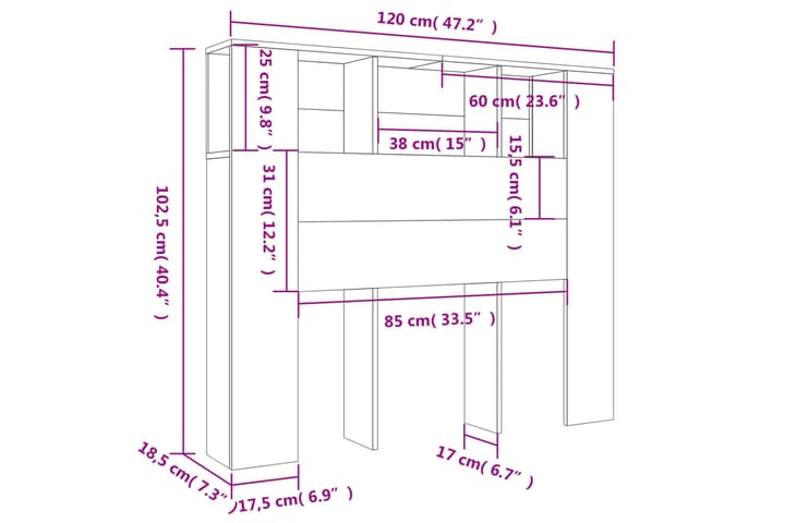 beBasic Sängynpääty säilytystilalla betoninharmaa 120x18,5x104,5 cm - Harmaa - Sängynpääty