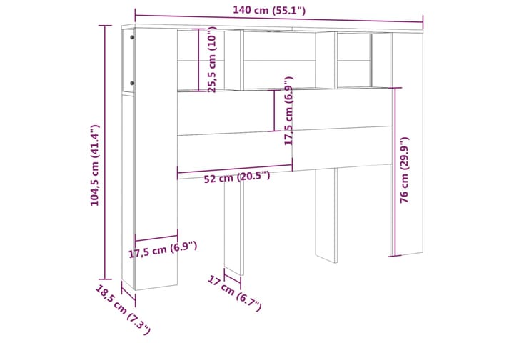 beBasic Sängynpääty säilytystilalla betoninharmaa 140x18,5x104,5 cm - Harmaa - Sängynpääty