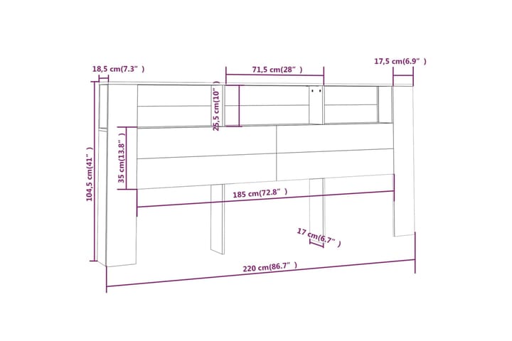 beBasic Sängynpääty säilytystilalla betoninharmaa 220x18,5x104,5 cm - Harmaa - Sängynpääty