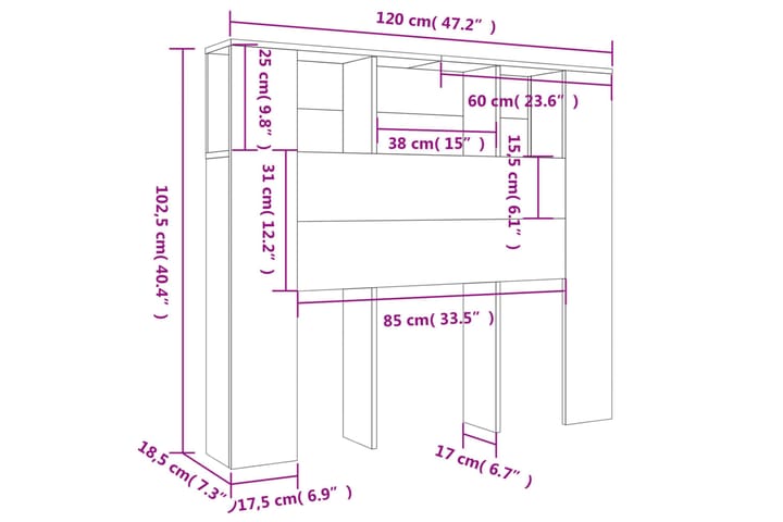 beBasic Sängynpääty säilytystilalla korkeakiilto valk 120x18,5x104,5 cm - Valkoinen - Sängynpääty