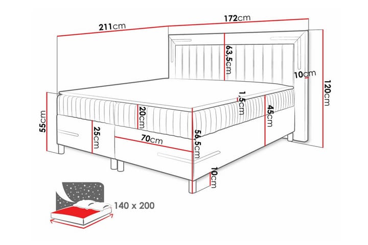 Sängynrunko Lillsel 140x200 cm - Vaaleanharmaa/Tummanharmaa - Sänkykehikot & sängynrungot
