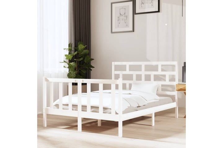 Sängynrunko valkoinen täysi mänty 120x190 cm 4FT Small Doubl - Valkoinen - Sänkykehikot & sängynrungot