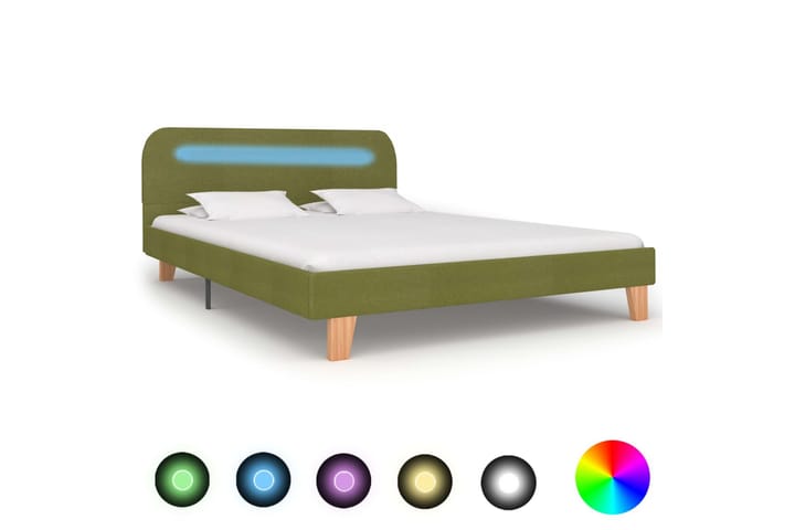 Sängynrunko LED-valolla vihreä kangas 135x190 cm - Vihreä - Sänkykehikot & sängynrungot