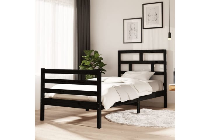 Sängynrunko musta täysi mänty 90x200 cm - Musta - Sänkykehikot & sängynrungot