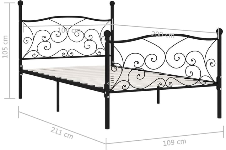 Sängynrunko sälepohjalla musta metalli 100x200 cm - Musta - Sänkykehikot & sängynrungot
