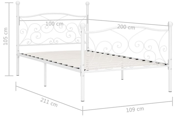 Sängynrunko sälepohjalla valkoinen metalli 100x200 cm - Valkoinen - Sänkykehikot & sängynrungot