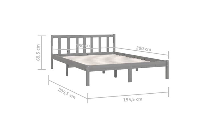 Sängynrunko täysi mänty harmaa 150x200 cm UK King - Sänkykehikot & sängynrungot