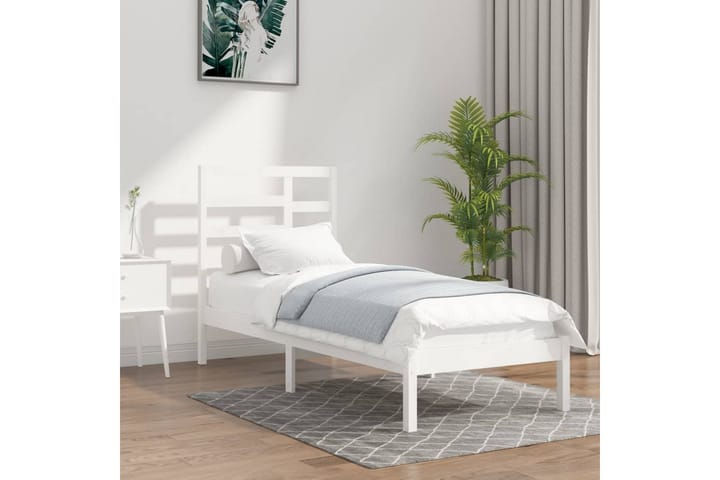 Sängynrunko valkoinen täysi puu 90x200 cm - Valkoinen - Sänkykehikot & sängynrungot