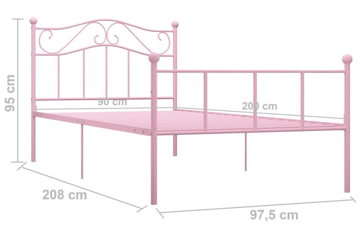Sängynrunko pinkki metalli 90x200 cm - Sänkykehikot & sängynrungot