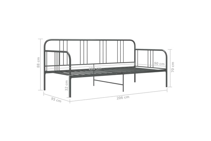 Sohvasängyn runko harmaa metalli 90x200 cm - Harmaa - Sänkykehikot & sängynrungot