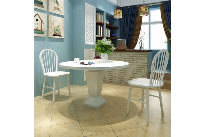 Ruokapöydän tuolit 2 kpl valkoinen täysi puu - Valkoinen - Ruokapöydän tuolit - Meikkituoli - Käsinojallinen tuoli