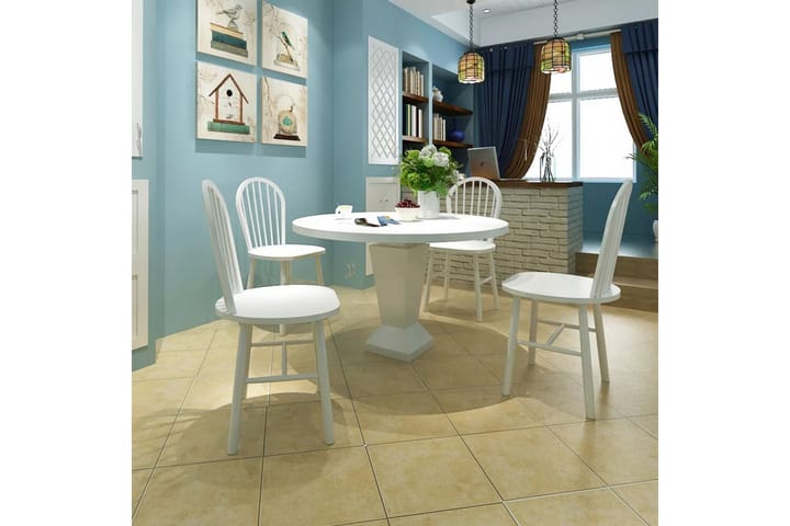 Ruokapöydän tuolit 4 kpl valkoinen täysi puu - Valkoinen - Ruokapöydän tuolit - Käsinojallinen tuoli - Meikkituoli